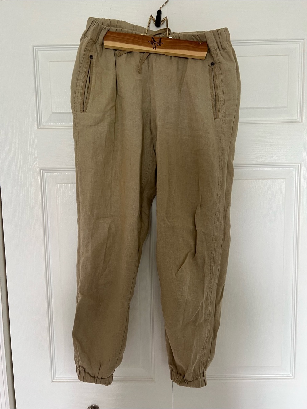 Women’s Casual linen Elastic-Waist Tan Jogger Pants